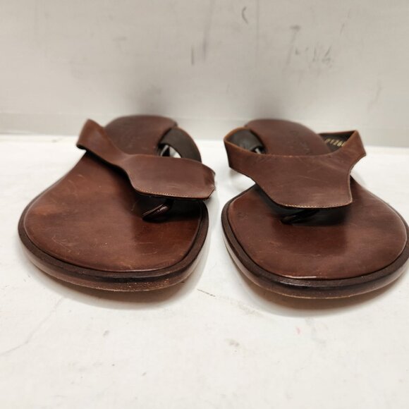 Cole Haan City Women’s Sz 8 B Leather T-strap Thong Sandals Chestnut Brown - Picture 6 of 10